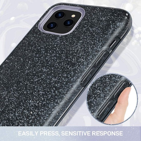 Apple iPhone 12 Pro Max Hoesje - Zwart - Glitter Back Cover