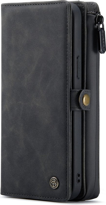 Étui pour Apple iPhone 13 Pro Max - Gris anthracite - Étui portefeuille de luxe 2 en 1 avec 10 emplacements pour cartes et dragonne