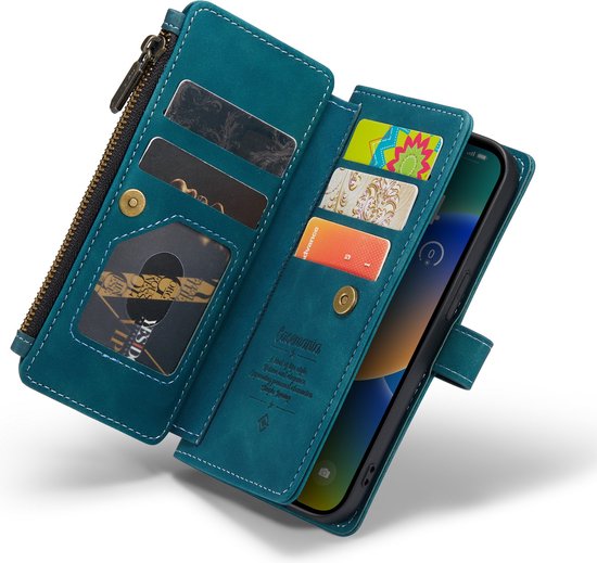 Apple iPhone 14 Plus Hülle - Emerald Green - Luxus Klapphülle mit Kartenfach, Reißverschluss und Handykette