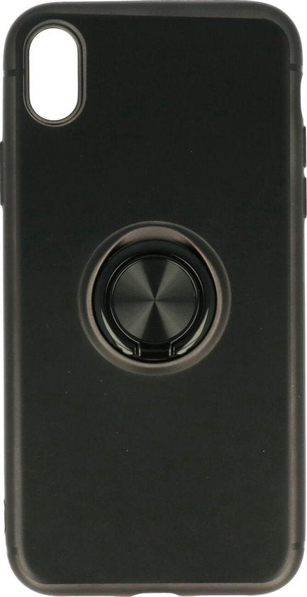 Apple iPhone XR Hoesje - Zwart - Siliconen Ring Kickstand Back Cover