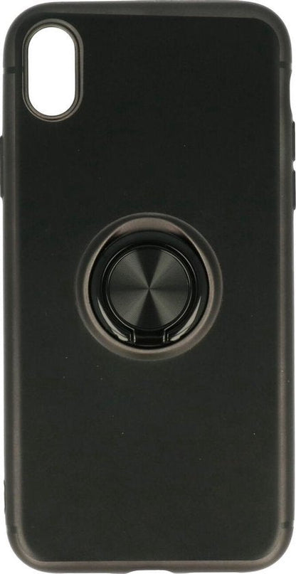 Apple iPhone XR Hoesje - Zwart - Siliconen Ring Kickstand Back Cover