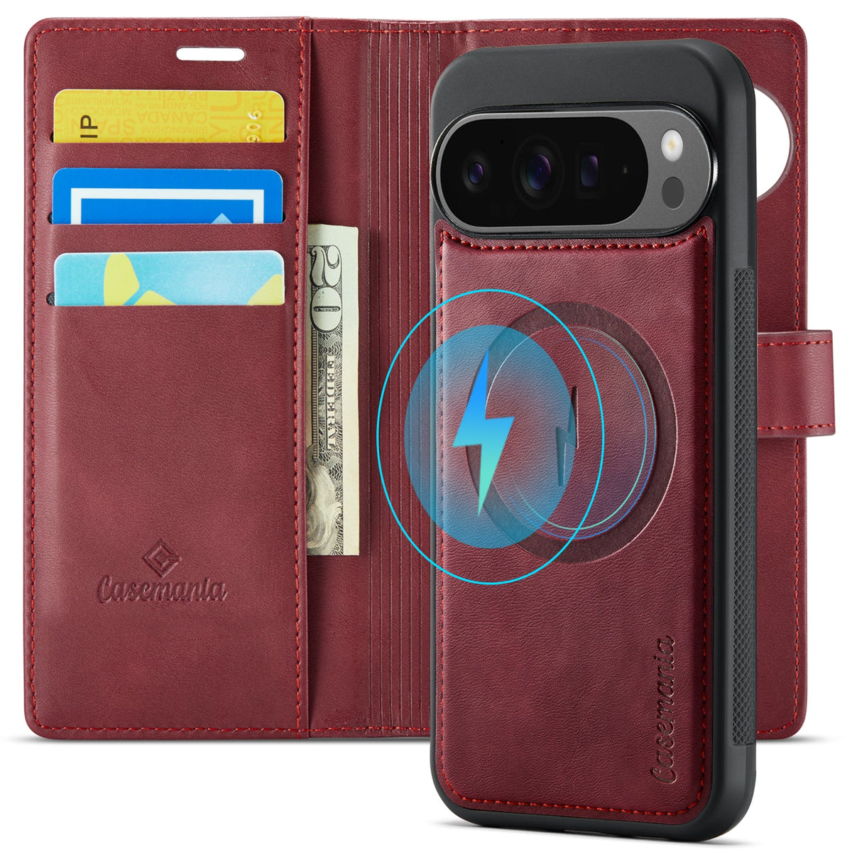 Google Pixel 10 Case - Burgundy Red - Luxury 2-in-1 MagSafe Wallet Case