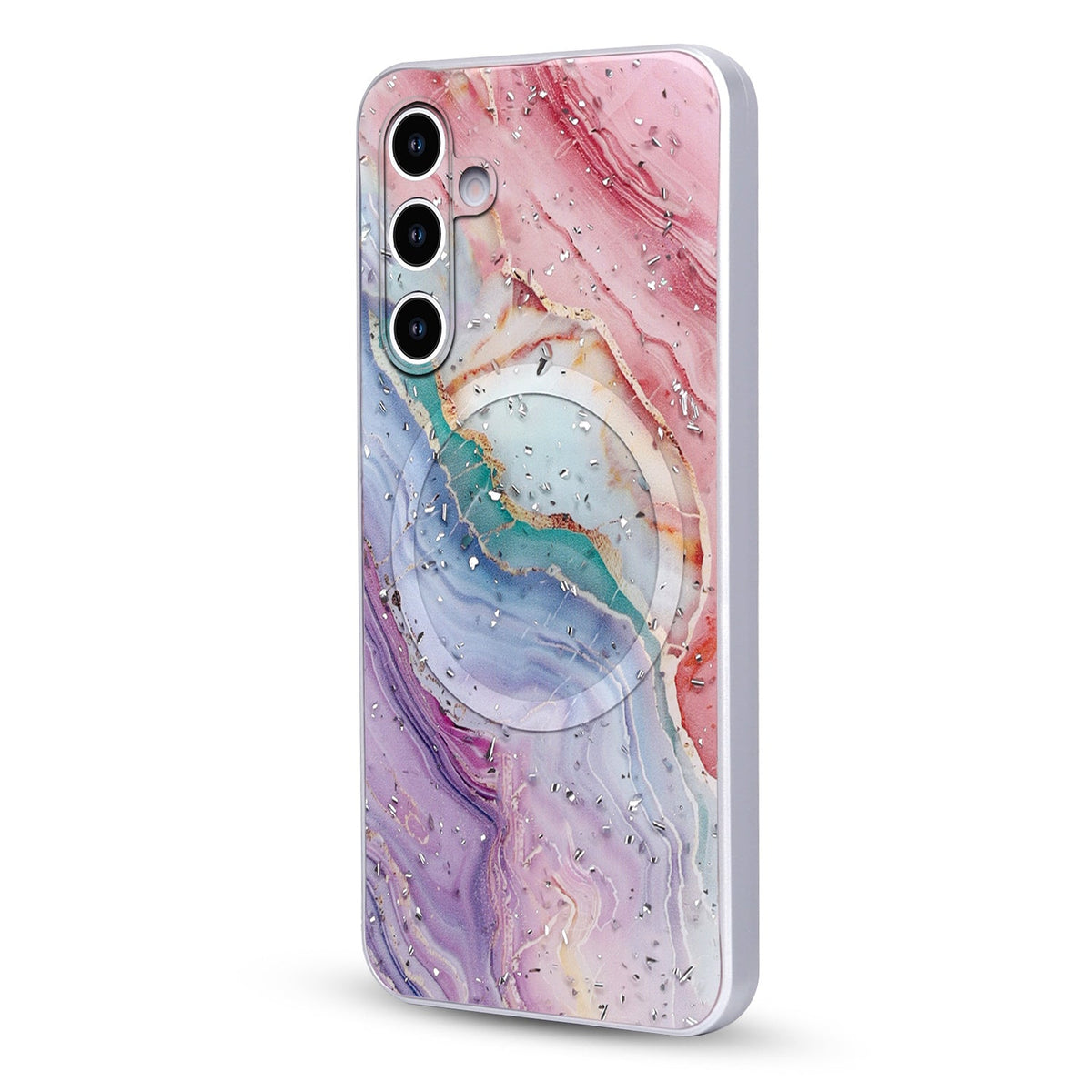 Samsung Galaxy A17 Hoesje - Roze - Marmer Glitter MagSafe Back Cover