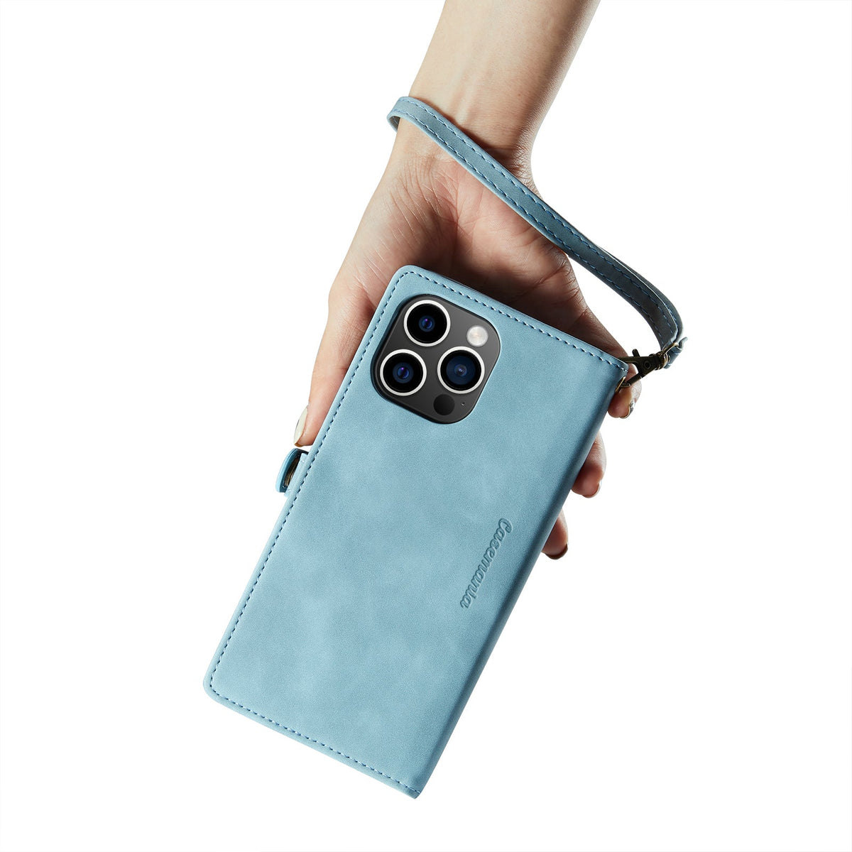 Apple iPhone 15 Pro Max Hoesje - Aqua Blue - Luxe MagSafe Bookcase met Rits en Telefoonkoord