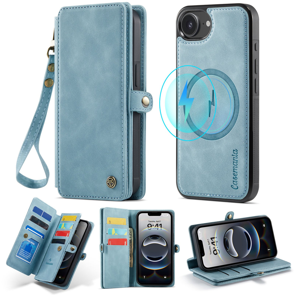 Apple iPhone 17e Case - Aqua Blue - 2-in-1 MagSafe Wallet Case with 10 Card Slots