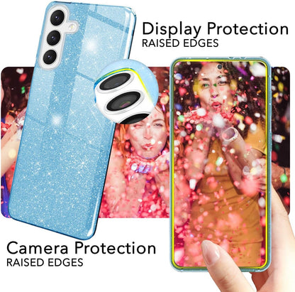 Samsung Galaxy A56 Hoesje - Blauw - Glitter Back Cover