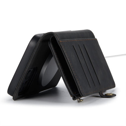 Apple iPhone 15 Pro Case - Charcoal Gray - Luxury MagSafe Wallet Case with Zipper and Phone Strap