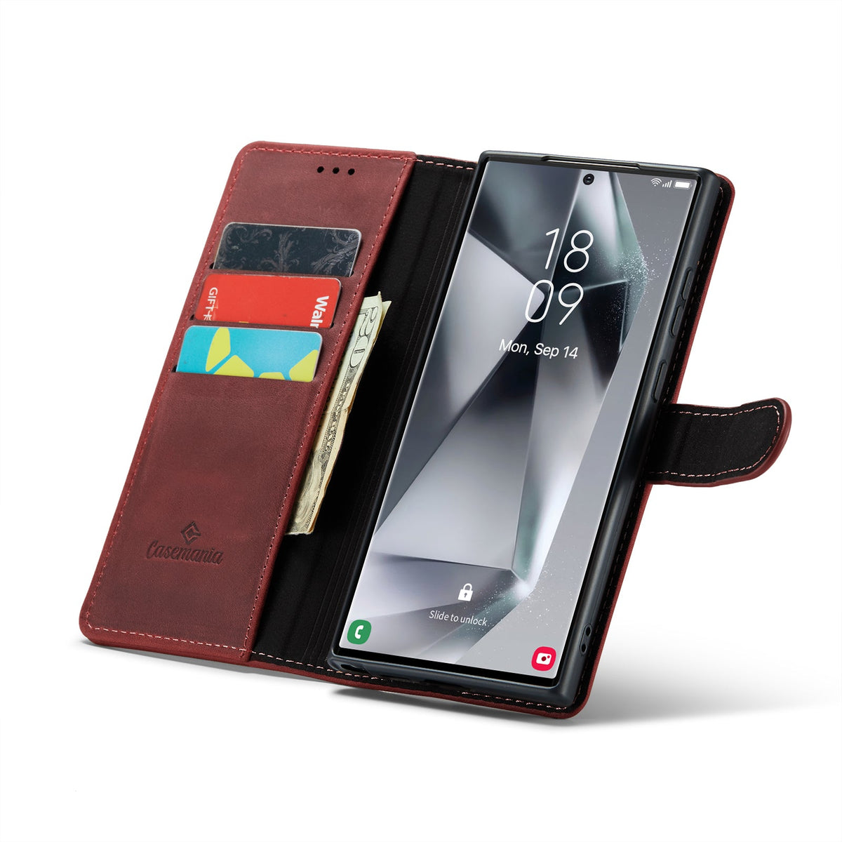 Samsung Galaxy S24 Ultra Hülle - Crimson Red - Echtleder-Klapphülle mit Kartenfach