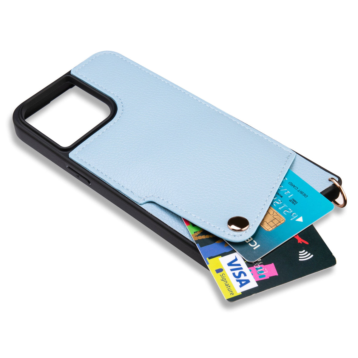 Apple iPhone 15 Pro Max Case - Blue - Back Cover with Wrist Band and Phone Band