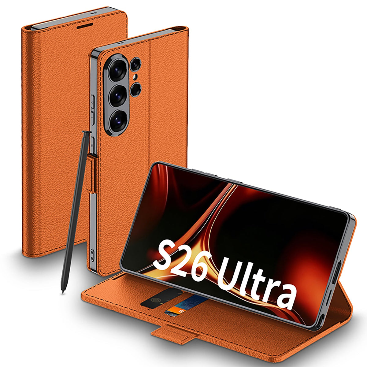 Étui Samsung Galaxy S26 Ultra - Orange - Étui portefeuille fin avec porte-cartes