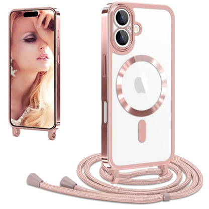 iPhone 17 Hoesje - Rosegoud - Siliconen MagSafe Back Cover met Telefoonkoord