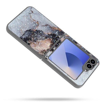 Samsung Galaxy Z Flip 6 Hoesje - Grijs - Diamant Marmer Glitter Back Cover