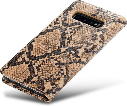 Samsung Galaxy S10+ Hoesje - Beige - Luxe Slangen Bookcase