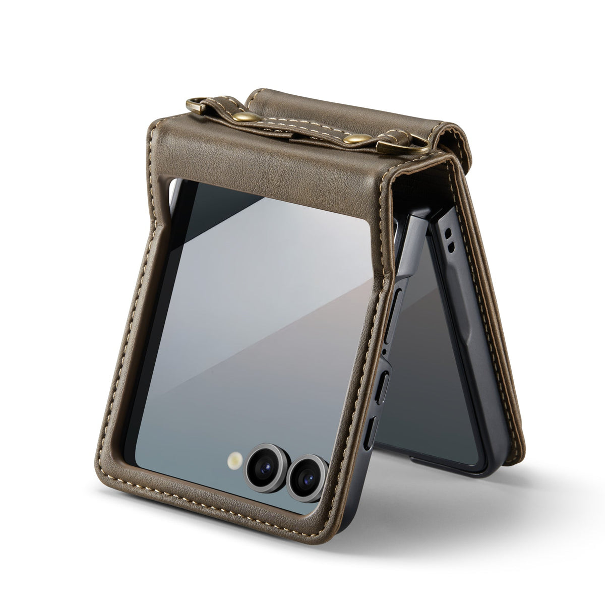 Samsung Galaxy Z Flip 7 Hoesje - Cedar Brown - Bookcase met Telefoonkoord