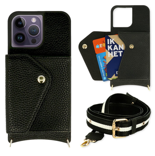 Apple iPhone 13 Pro Max Hoesje - Zwart - Verstelbare Luxe Back Cover met Rits en Dik Koord