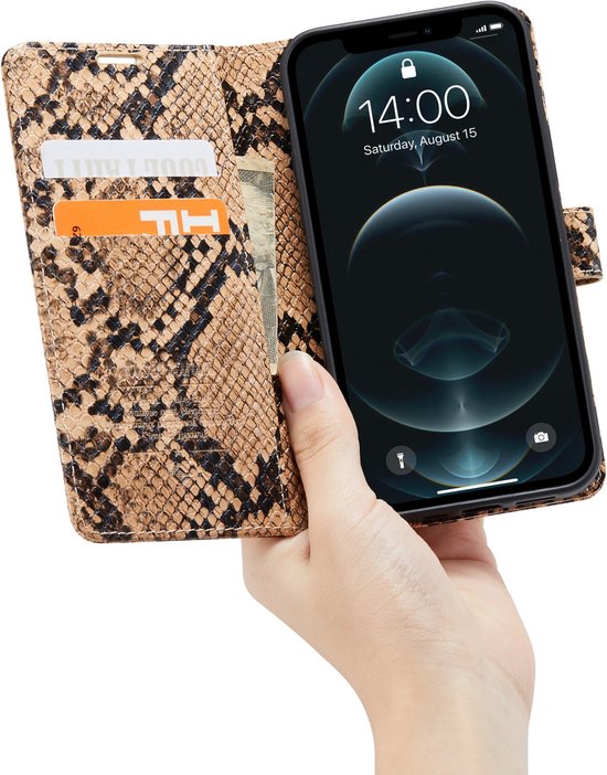 iPhone 12 / 12 Pro Hoesje - Beige - Slangen Bookcase