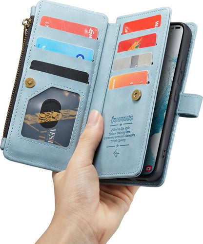 Samsung Galaxy S23 Plus Hoesje - Aqua Blue - Extra Stevige Luxe Bookcase met Rits en Vakken