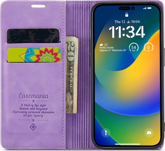 iPhone 14 Pro Hoesje - Bright Lila - Dunne Bookcase