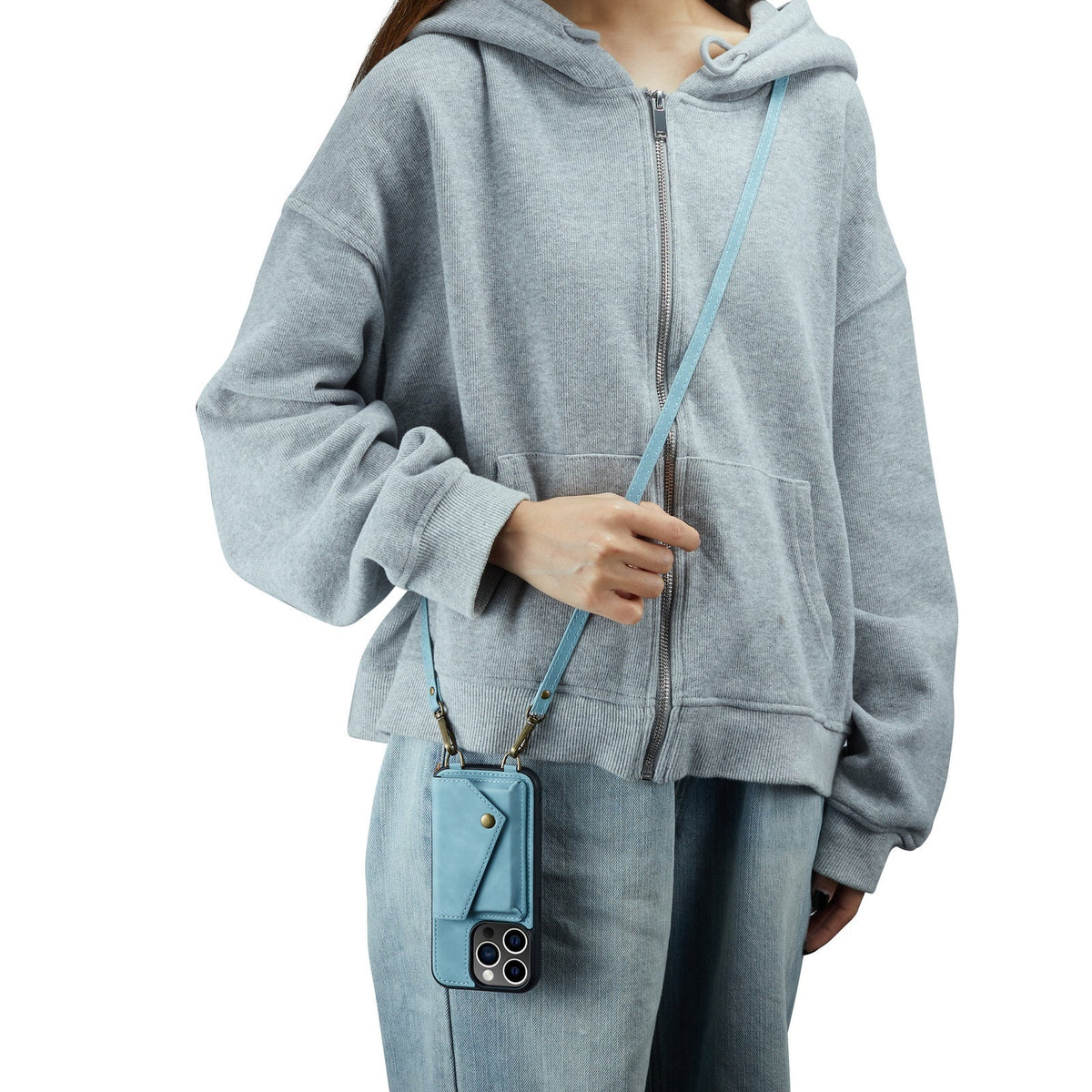 Apple iPhone 15 Pro Case - Aqua Blue - Luxury Back Cover with Phone Strap