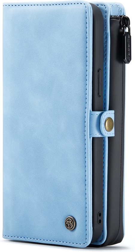 Apple iPhone 13 Pro Hoesje - Sky Blue - Luxe 2 in 1 Bookcase met 10 Kaart Vakken en Polskoord
