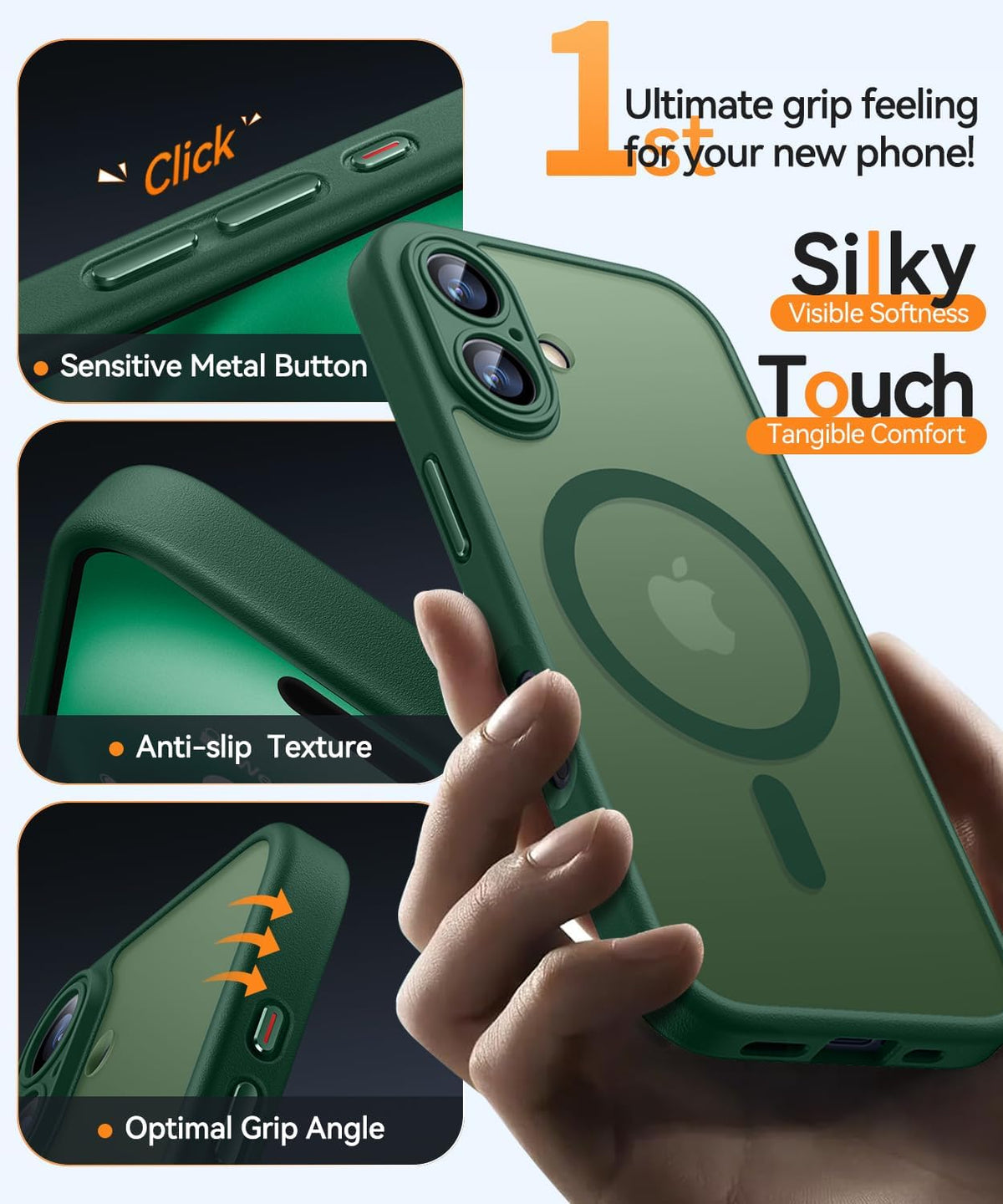 Apple iPhone 16 Plus Case - Dark Green - Matte Armor MagSafe Back Cover