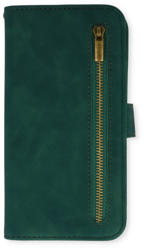 Apple iPhone 14 Hoesje - Emerald Green - Luxe Bookcase met Rits