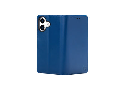 Apple iPhone 17 Hoesje - Navy Blue - Echt Leren Bookcase