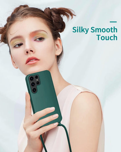 Samsung Galaxy S24 Ultra Hoesje - Groen - Siliconen Back Cover met Telefoonkoord