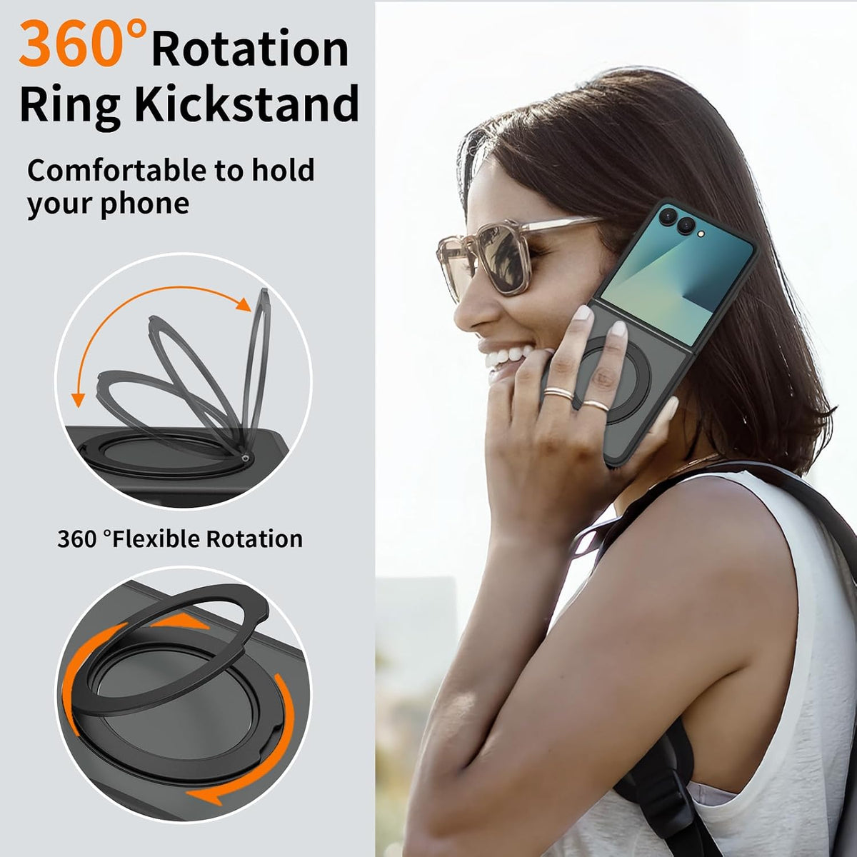 Coque Samsung Galaxy Z Flip8 - Noir avec support - Étui arrière Matte Armor MagSafe avec support