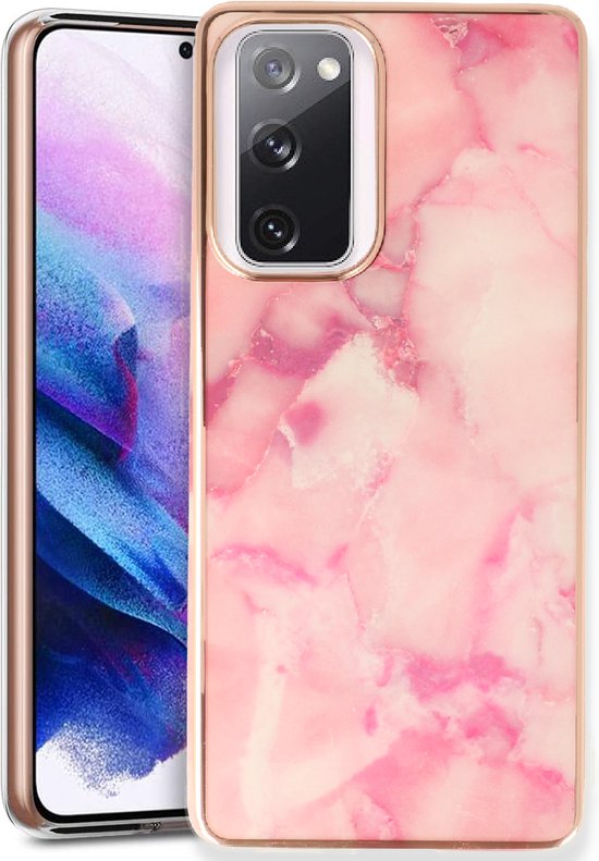 Coque Samsung Galaxy S20 FE - Rose - Étui arrière en silicone motif marbre