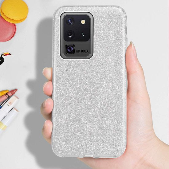 Samsung Galaxy S20 Ultra Hoesje - Zilver - Glitter Back Cover