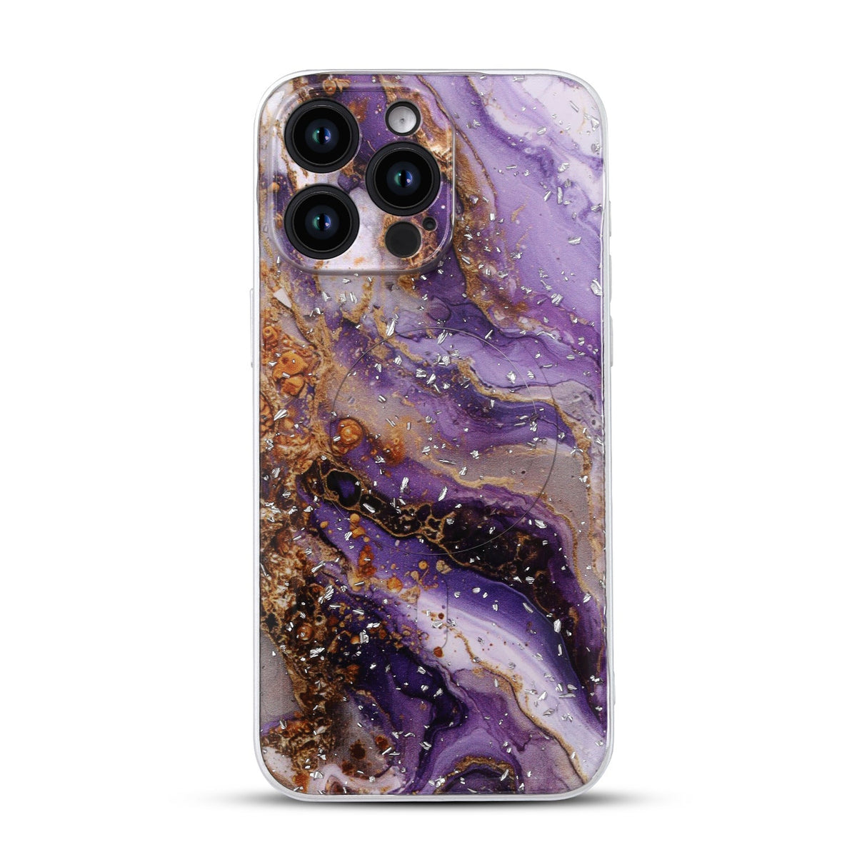 Apple iPhone 15 Pro Max Hoesje - Paars - Marmer Glitter MagSafe Back Cover