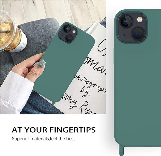 iPhone 14 Pro Max Hoesje - Groen - Siliconen Back Cover met Telefoonkoord