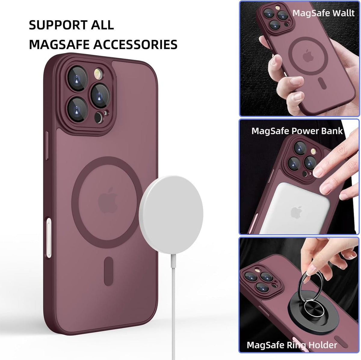 iPhone 16 Pro Hoesje - Bordeaux - Matte Armor MagSafe Back Cover