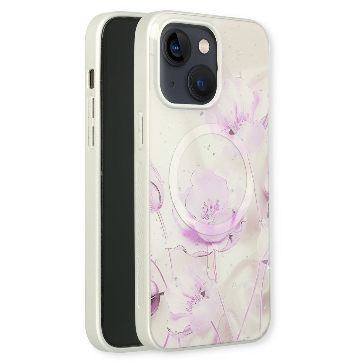 Apple iPhone 15 Hoesje - Paars - Siliconen Marmer MagSafe Back Cover