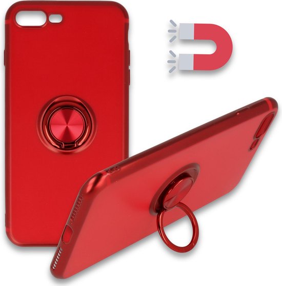 Apple iPhone 7 Plus Case - Red - Silicone Ring Kickstand Back Cover
