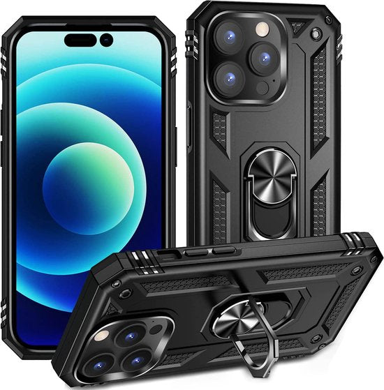 Apple iPhone 14 Pro Hoesje - Zwart - Armor Kickstand Back Cover