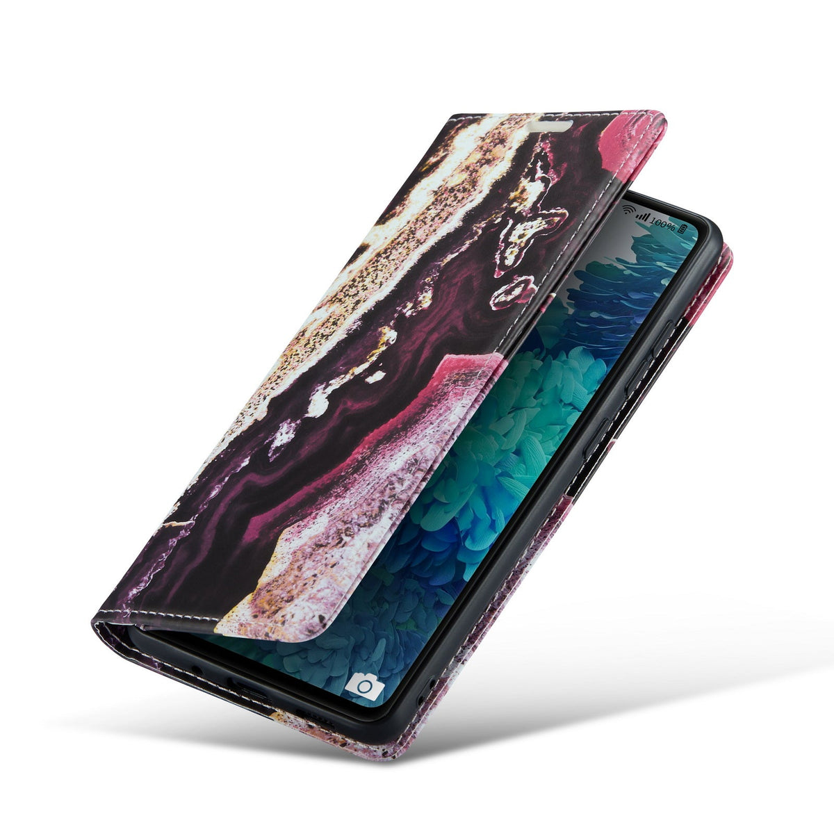 Samsung Galaxy S21 FE Hoesje - Magenta Eudialyte - Marmer Portemonnee Bookcase