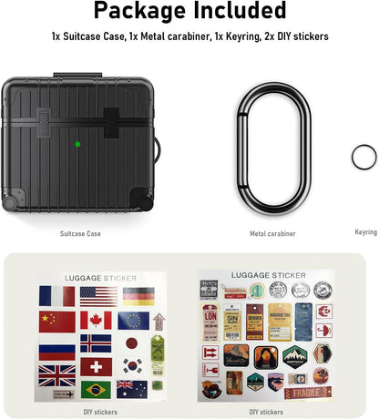 Apple AirPods 3 Hoesje - Koffer Suit Case met Stickers - Zwart