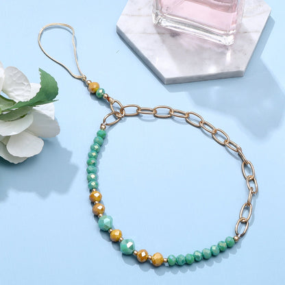 Casemania Universal Phone Chain - Gold-Coloured Links & Green Faceted Beads - Wrist Strap with Beads - Wristlet Strap - Sturdy Mobile Armband
