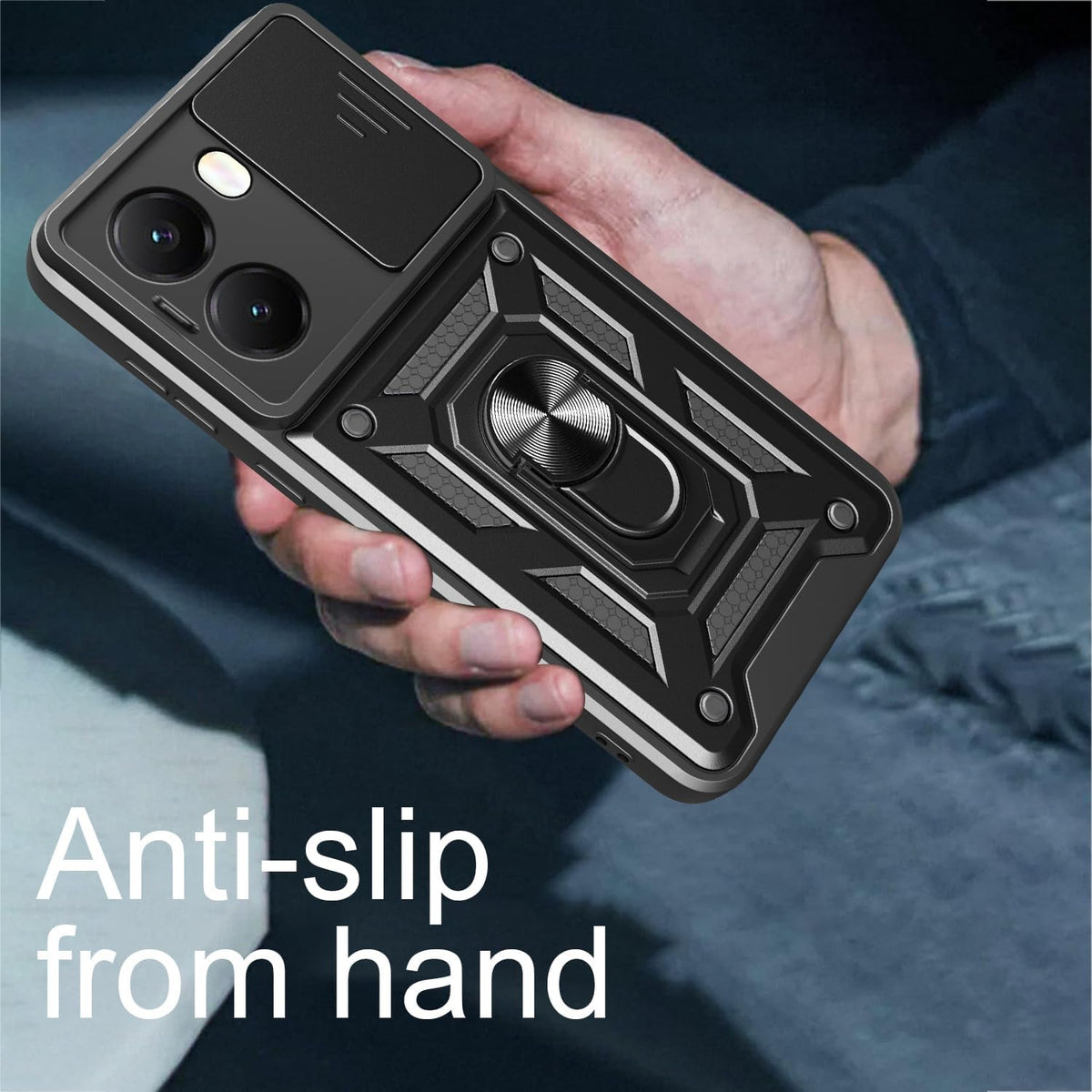OPPO Reno 13 F Hoesje - Zwart - Armor Kickstand en Camera Bescherming Back Cover