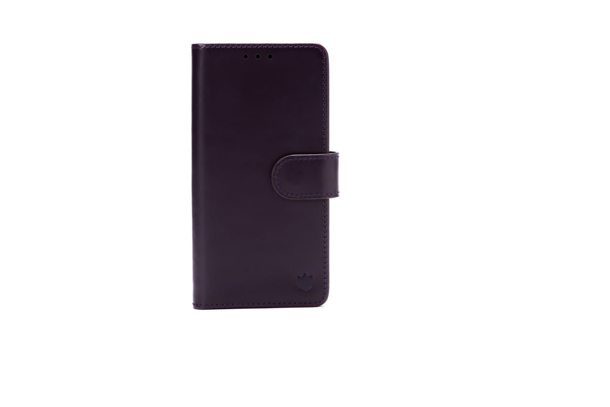 iPhone 17 Case - Dark Purple - Genuine Leather Wallet Case