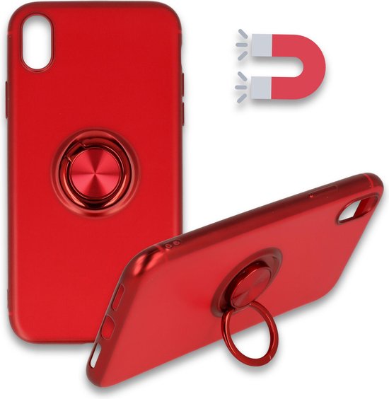 Apple iPhone Xs Max Hoesje - Rood - Siliconen Ring Kickstand Back Cover