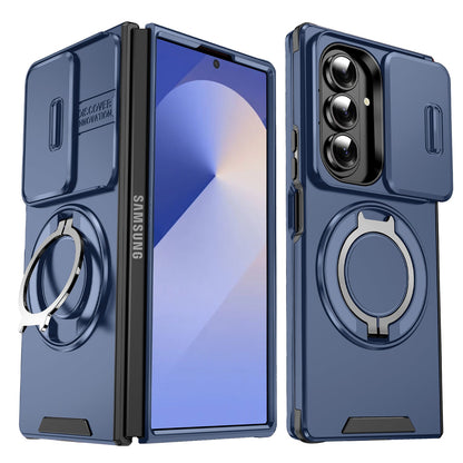 Samsung Galaxy Z Fold 7 Hoesje - Donker Blauw - Kickstand Ring Back Cover