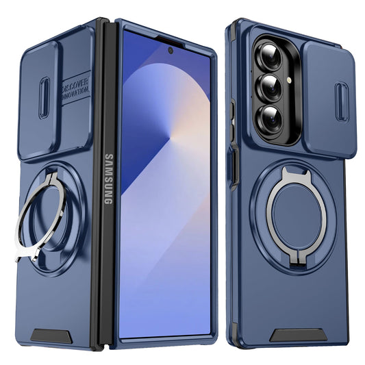 Samsung Galaxy Z Fold 7 Hoesje - Donker Blauw - Kickstand Ring Back Cover