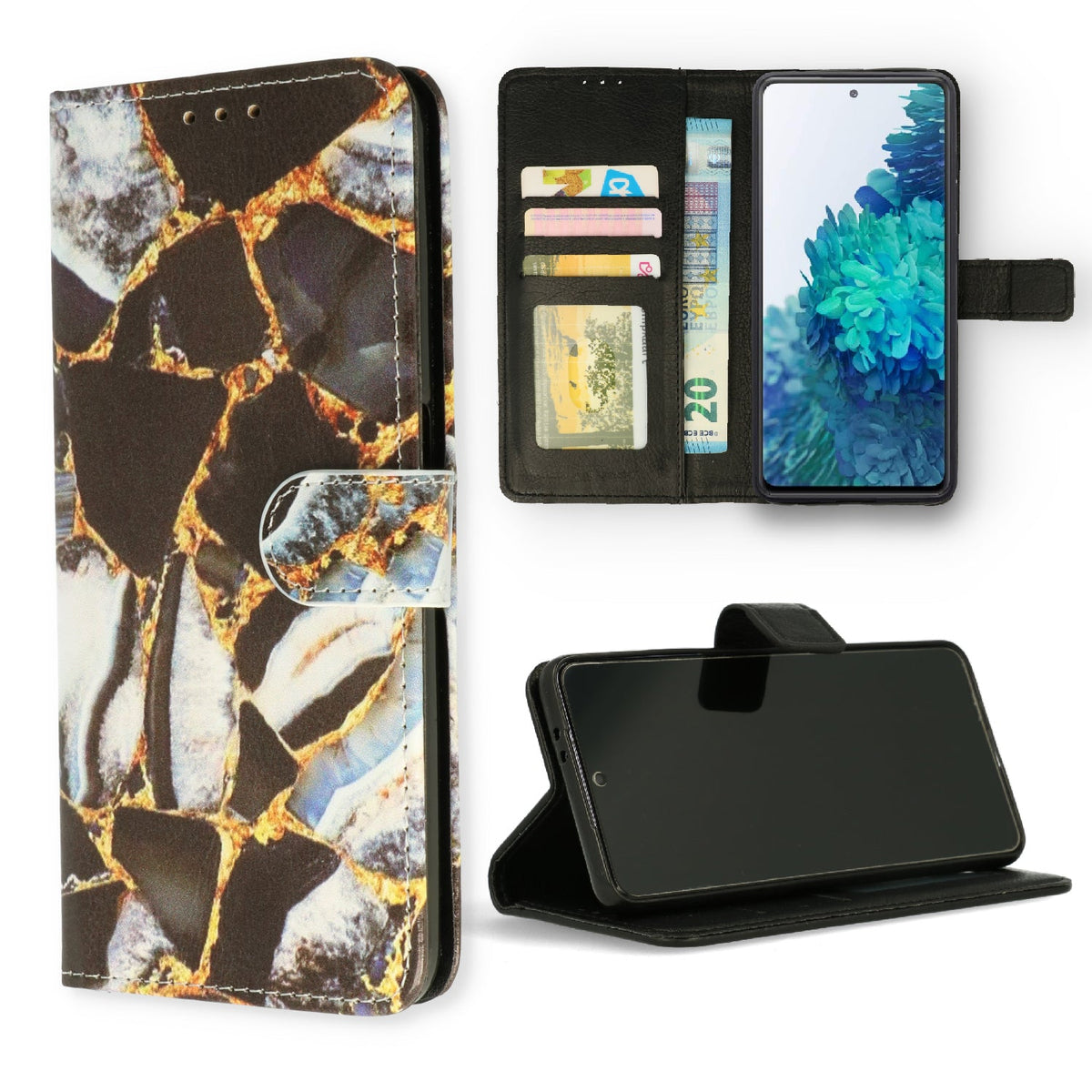 Samsung Galaxy S25 Hoesje - Marmer Zwart - Bookcase
