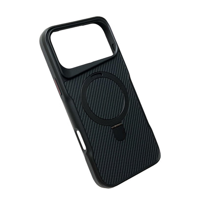 Apple iPhone 18 Pro Hoesje - Zwart - Carbon MagSafe Back Cover met Ringstand