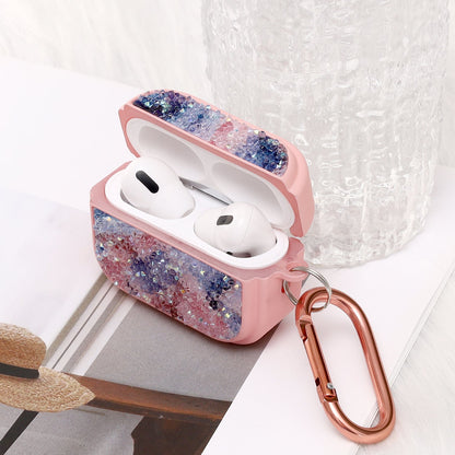 Apple AirPods Pro 2 / Pro Hoesje - Diamant Marmer Glitter met Ring - Roze