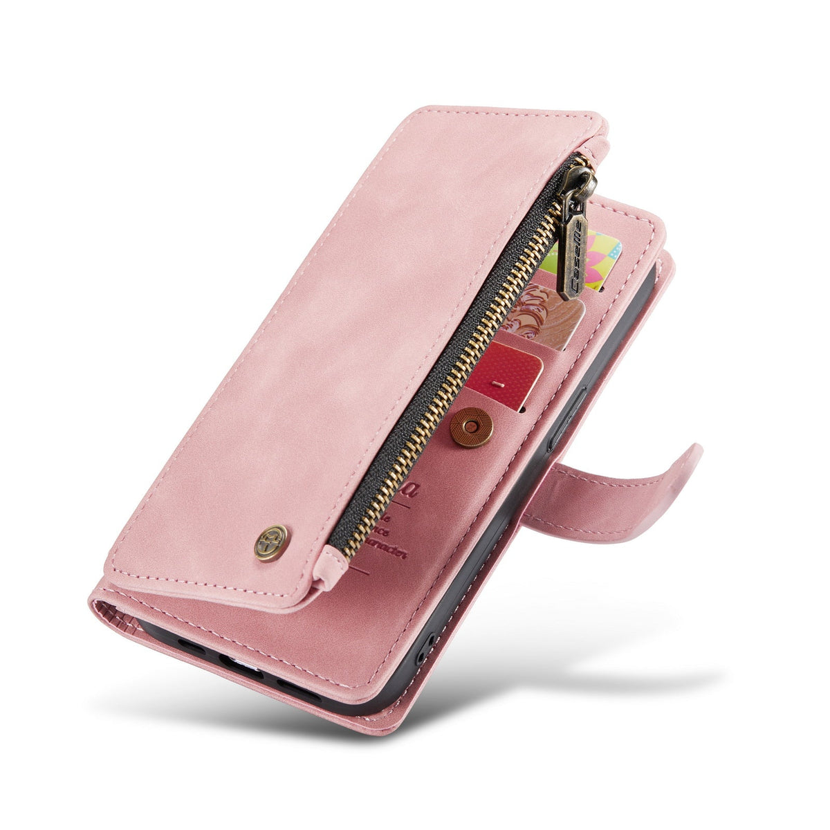 Apple iPhone 7 Hülle - Pale Pink - Luxus-Klapphülle mit Kartenfach und Reißverschluss