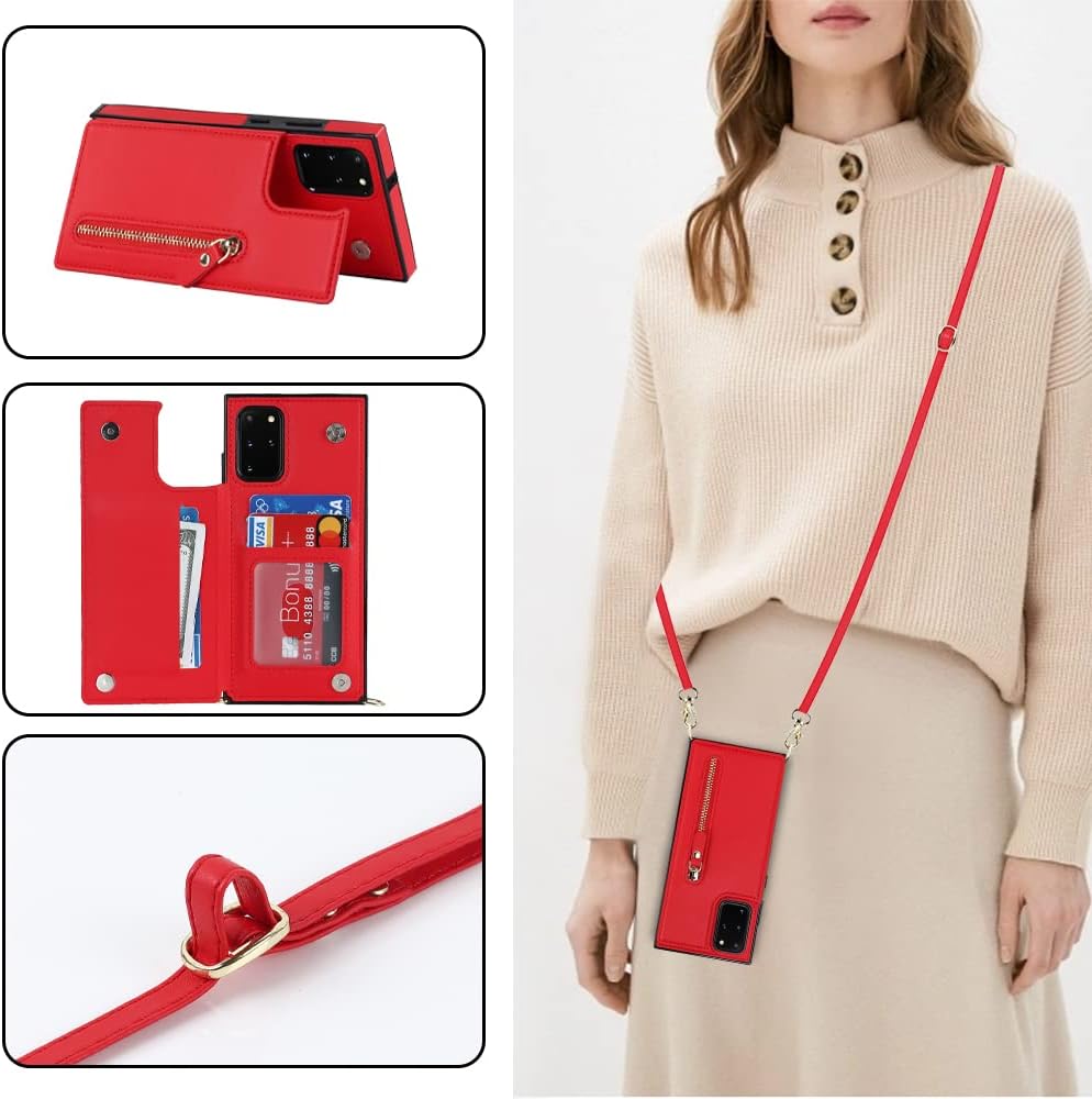 Samsung Galaxy S20 FE Hoesje - Rood - Luxe Back Cover met Telefoonkoord en Rits